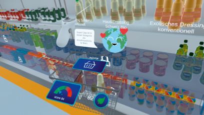  Matthias Meier legt Wert darauf, dass seine Studierenden mit allen Sinnen lernen – etwa im virtuellen Supermarkt von Greencity.