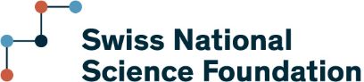 Links im Bild das Logo aus fünf Punkten (v.u.n.o.: orange, hellblau, dunkelblau, orange, hellblau) und vier Strichen, die zwei Stufen darstellen. Rechts daneben steht Swiss National Science Foundation über zwei Zeilen in dunkelblauer Schhrift.