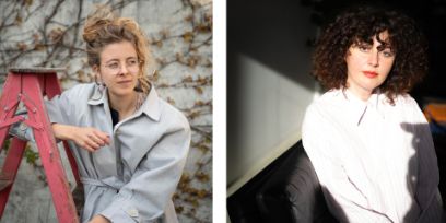 Zwei Pressebilder von zwei Frauen. Links: Noemi Somalvico ist an einer roten Leiter angelehnt. Sie trägt einen grauen Mantel und eine Brille. Sie hat blonde Haare. Rechts: Meral Kureyshi schaut direkt in die Kamera. Sie trägt eine weisse Blouse und hat dunkle Haare.