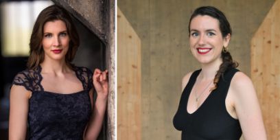 Zwei Portraitfotos von zwei Frauen. Beide sehen in die Kamera.