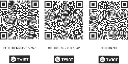QR codes for payments into the HKB scholarship fund with Twint