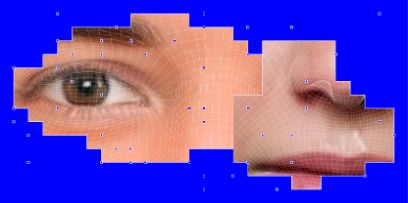 Bild aus der Bildwelt für die Diplomveranstaltungen 22 im Pixel-Style, blau mit Gesichtsausschnitten.