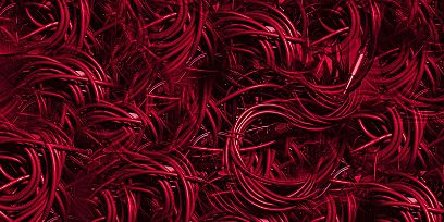 Zahlreiche rote Kabel zum Teil mit Klinkenstecker durcheinander gelegt.