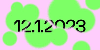 Das Datum 12.01.2023 auf einer Grafik in Rosa. Mit Tupfern in knalligem Grün wurde das Rosa überstempelt