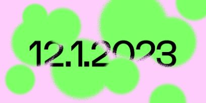 Das Datum 12.01.2023 auf einer Grafik in Rosa. Mit Tupfern in knalligem Grün wurde das Rosa überstempelt