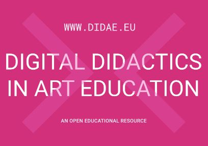 Against a dark purple background, the words "Digital Didactics in Art Education" are written in white, overlaid with a closing and an opening angular bracket in lighter purple.