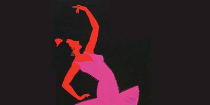Graphic of a dancing woman against a black background