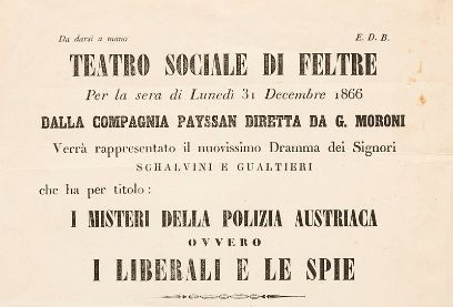 Programmzettel einer Aufführung im Teatro de la Sena in Feltre, Italien.