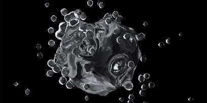 Computergeneriertes schwarz-weisses Bild, das an Blasen unter Wasser erinnert.