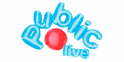 In einer Schrift, die aussieht wie aufgeblasene Buchstaben, steht «Public live» mit einem roten Punkt in der Mitte.