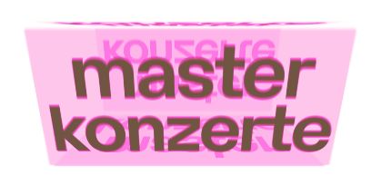 Grafik zur Diplomveranstaltung «Masterkonzerte». Schwarze Schrift auf dreidimensionalem rosa Hintergrund.