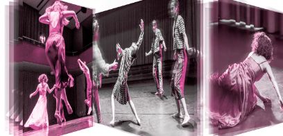 Dre Fotos von Tänzer*innen, verzerrt dargestellt, s/w mit Pink