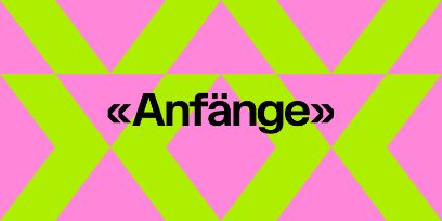 Grafik für das Jubiläum des Schweizerischen Literaturinstituts. Hellgrün und pinke Muster mit Text «Anfänge»