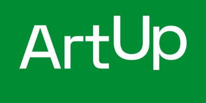Art Up Logo, weisser Schriftzug auf grüenem Hintergrund