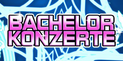 Visual im Design der diesjährigen Diplomkampagne in blauer Farbe mit pinker Aufschrift «BACHELOR KONZERTE»