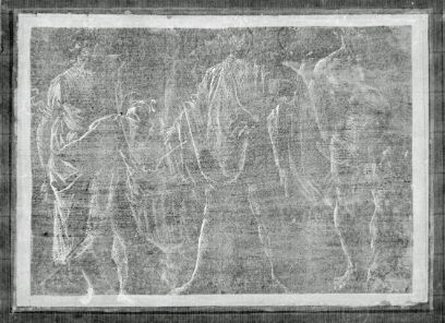 weisse Figuren auf grauem Hintergrund skizziert