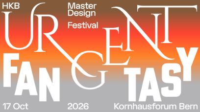 Banner für das Master Design Festival «Urgent Fantasy». Orange-roter Hintergrund mit unterschiedlichen Schriftarten,