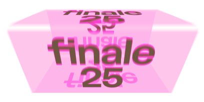 Grafik zur Diplomausstellung «Finale 25». Schwarze Schrift auf dreidimensionalem rosa Hintergrund.
