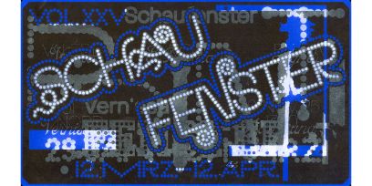 Schrift aus Punkten in weiss und blau. Titel und Veranstaltungsdaten