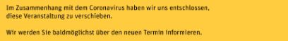Aufgrund des Coronavirus wird diese Veranstaltung verschoben.