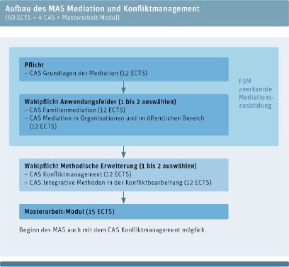 Grafik, die den Aufbau des MAS Mediation und Konfliktmanagement aufzeigt